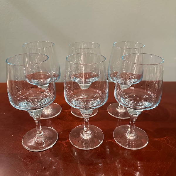 Set of 6 Sasaki  Harmony Azure Blue Wine Glasses. 5 Inches Tall.