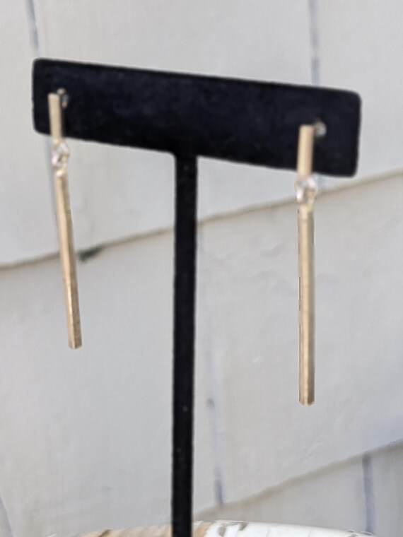 Sterling Silver Plated Dangle Drop Square Bar Ear… - image 4