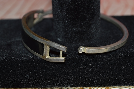 Vintage Sterling Silver Black Enamel Hinge Bracel… - image 2