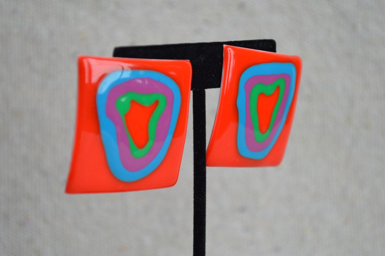 Vintage Enamel Abstract Earrings image 3