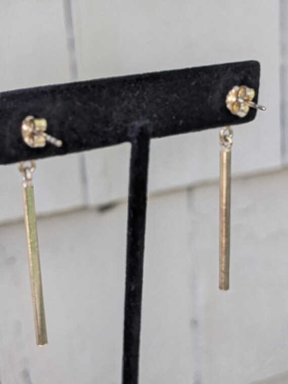 Sterling Silver Plated Dangle Drop Square Bar Ear… - image 10