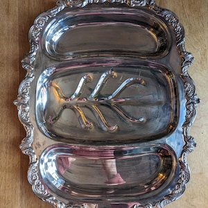 Poole Old English EPCA 5009 3 Section Silver Platter Tray with Ornate Trim 19 Inches