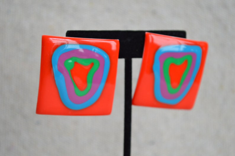 Vintage Enamel Abstract Earrings image 2