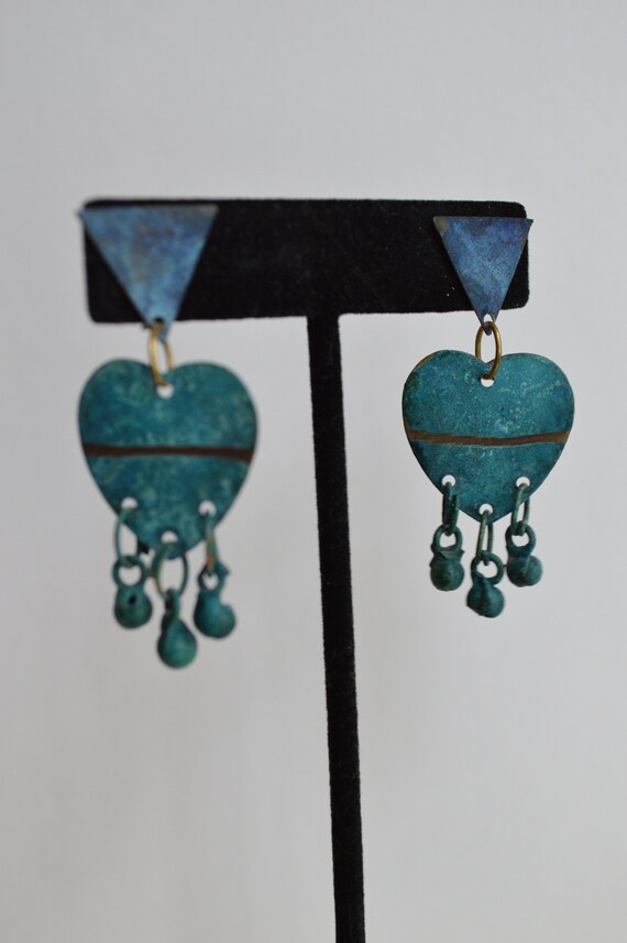 Vintage Triangle and Heart Metal Earrings - image 6