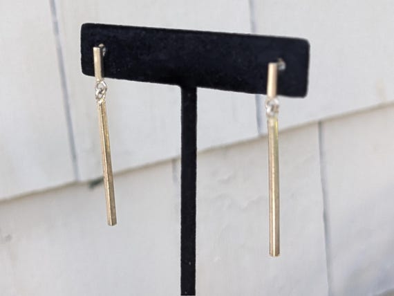 Sterling Silver Plated Dangle Drop Square Bar Ear… - image 2