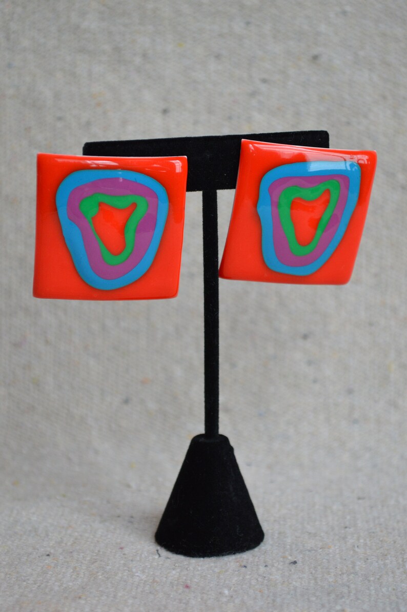 Vintage Enamel Abstract Earrings image 5