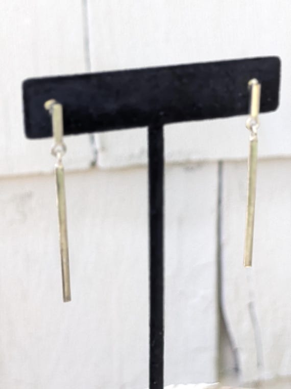 Sterling Silver Plated Dangle Drop Square Bar Ear… - image 8