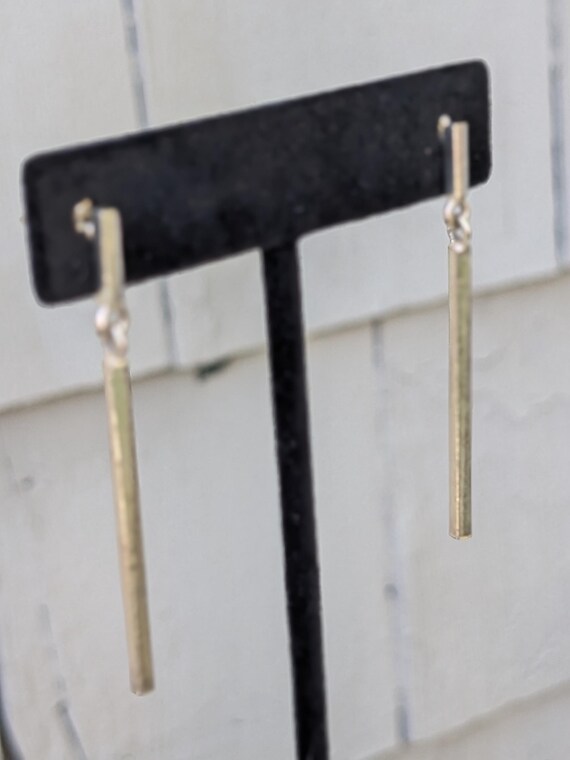 Sterling Silver Plated Dangle Drop Square Bar Ear… - image 9