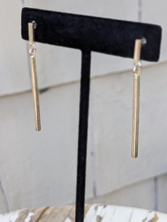 Sterling Silver Plated Dangle Drop Square Bar Ear… - image 6