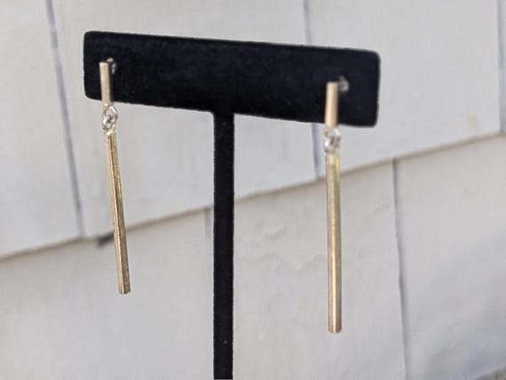 Sterling Silver Plated Dangle Drop Square Bar Ear… - image 3