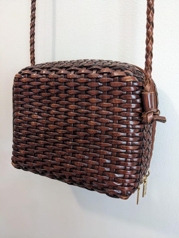 CEM Basket Weave Dark Brown Leather Crossbody Zipper Purse Bag Brazil