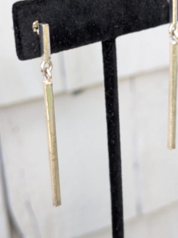 Sterling Silver Plated Dangle Drop Square Bar Ear… - image 7