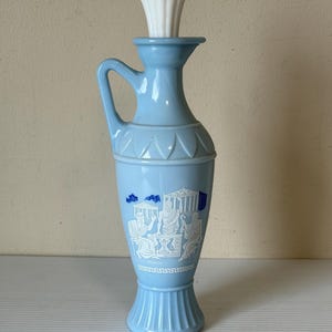 Jim Beam Blue Milk Glass Decanter, Vintage Greek Philosophers Vase, Aristotle Socrates Plato Printed Vase, Collectible