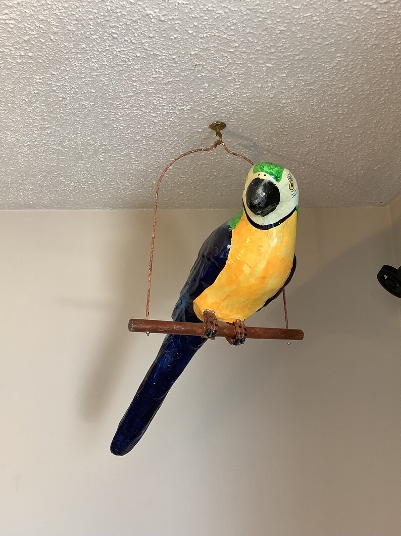 Paper Mache Bird Ornament, Vintage Bird Figurine, Home Decor Accent