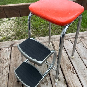 Folding Vintage Red Step Stool Chair Vintage Chrome Kitchen Step