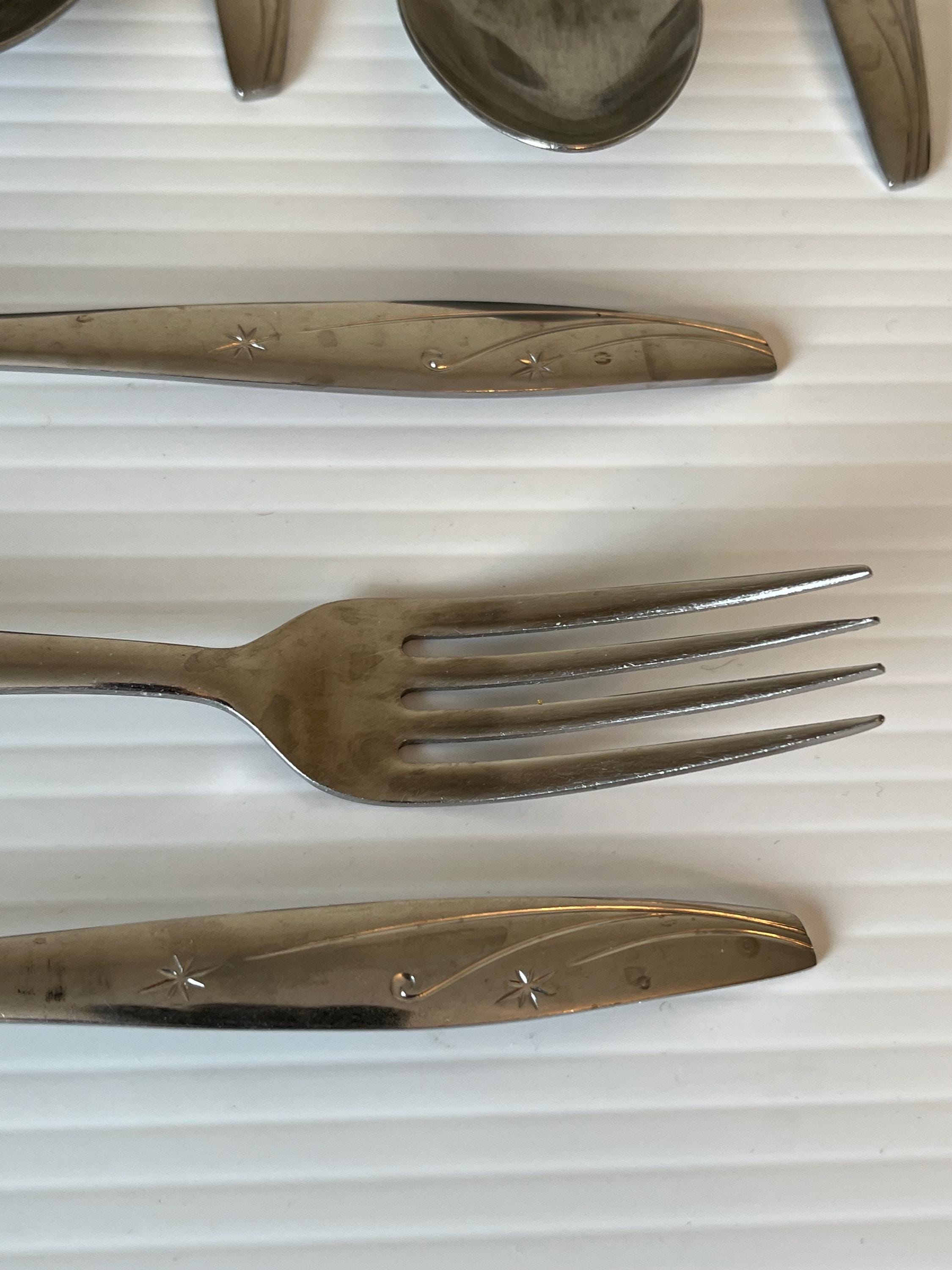 Vintage Twin Star Stainless Flatware Set, MCM Atomic Starburst