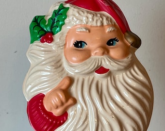 Adorno de pared vintage de Papá Noel de plástico de 15 cm, decoración navideña retro
