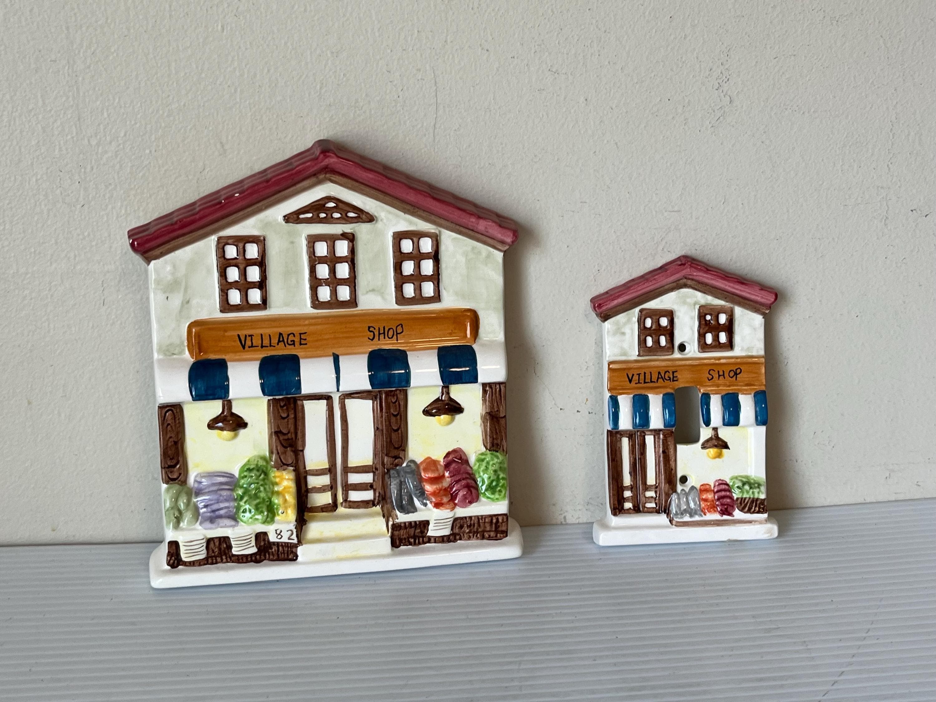 Vintage Village Wall Plate, Ceramic Wall Decor, Light Switch Cover, Home Decor, Retro Plate, Vintage Home Gift