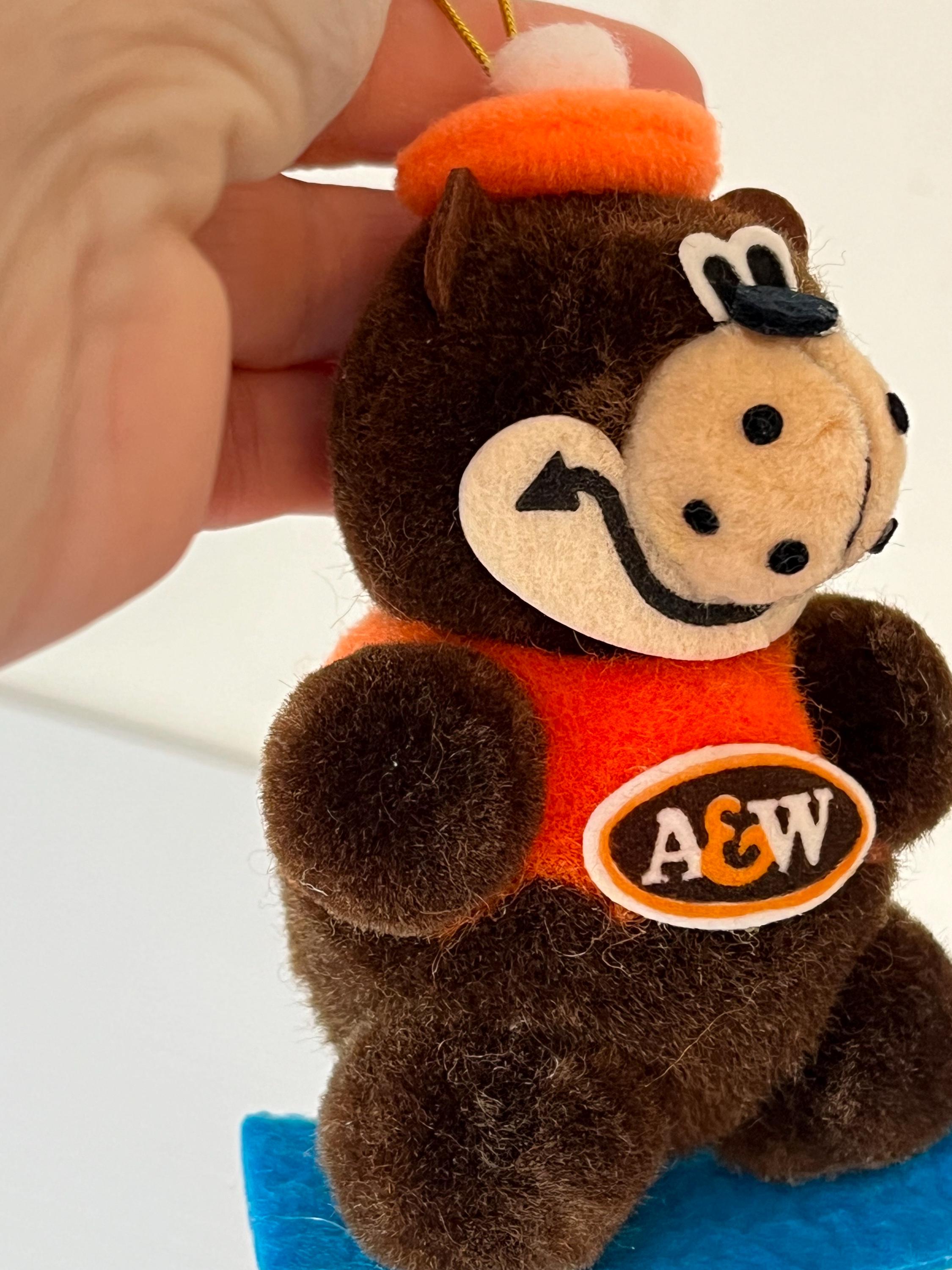 Vintage A&W Bear Plush Figure Christmas Ornament, Fast Food