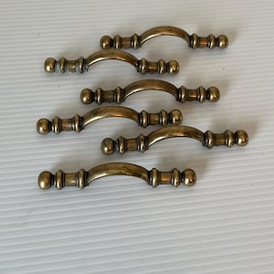 6 Antique Brass Drawer Handles, Cabinet Handles, Gold Tone Pulls, 5 Inch, Furniture Hardware, Vintage Decor