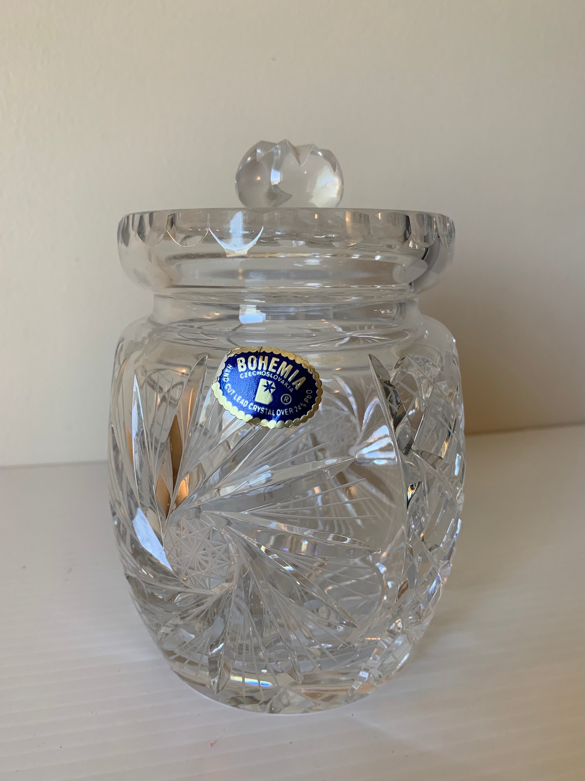 Vintage Czechoslovakia Lead Jar with Lid, Decorative Jar, Collectible Jar, Bohemian Glass Jar, Home Decor, Antique Jar