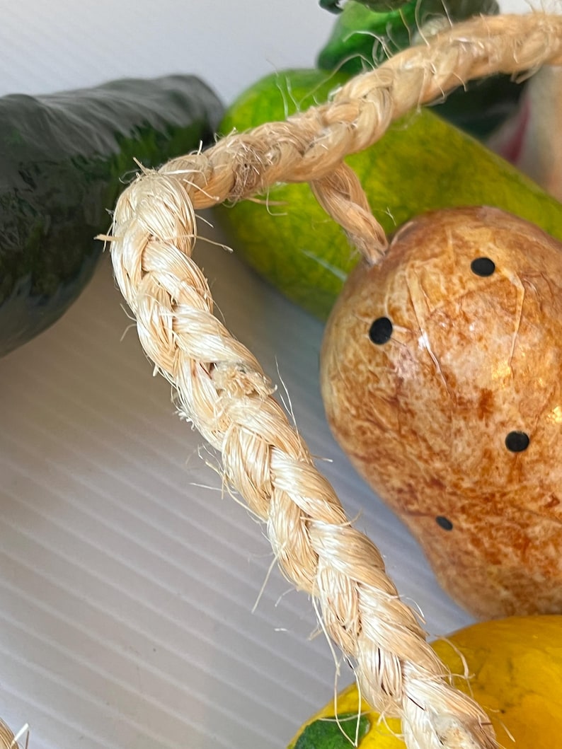 Vintage Vegetable Rope Wall Hanging, Paper Mache Decor, Retro Kitchen