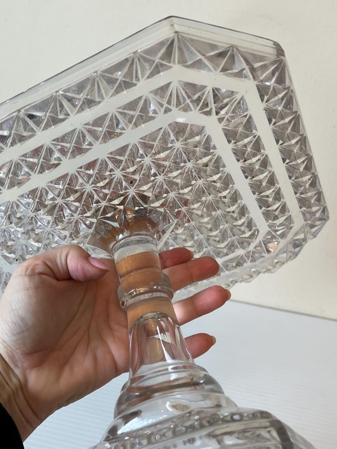 Antique Diamond Cut Glass Cake Stand, Octagonal Wedding Cake Stand ...