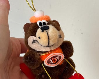 Vintage A&W Plush Root Bears Christmas Hanging Ornaments Set of 3