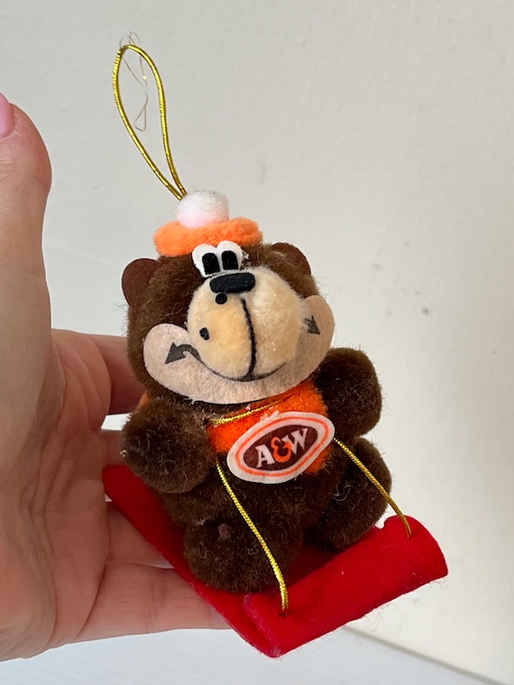 Vintage A&W Bear Plush Christmas Ornament, Fast Food Collectible