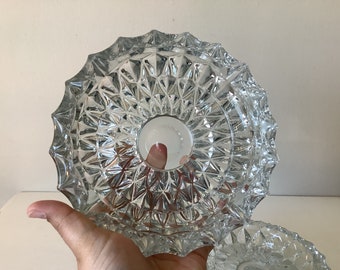 Pair Vintage Libbey Canada Crystal Glass Cut Ashtray Tobacciana Collectible Beautiful