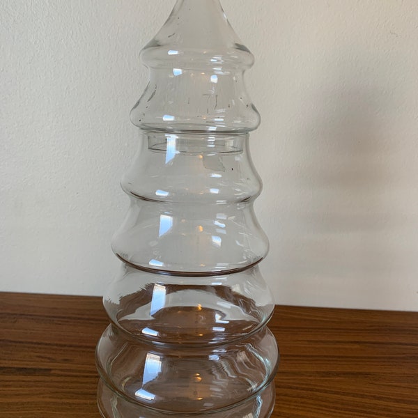 Vintage Clear Glass Christmas Tree Jar, Candy Decor, Tall Retro Fillable Christmas Tree Jar - Holiday Apothecary Jar - Christmas Decor