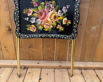 Vintage Metal TV Tray - Floral Mid Century Folding Snack Table