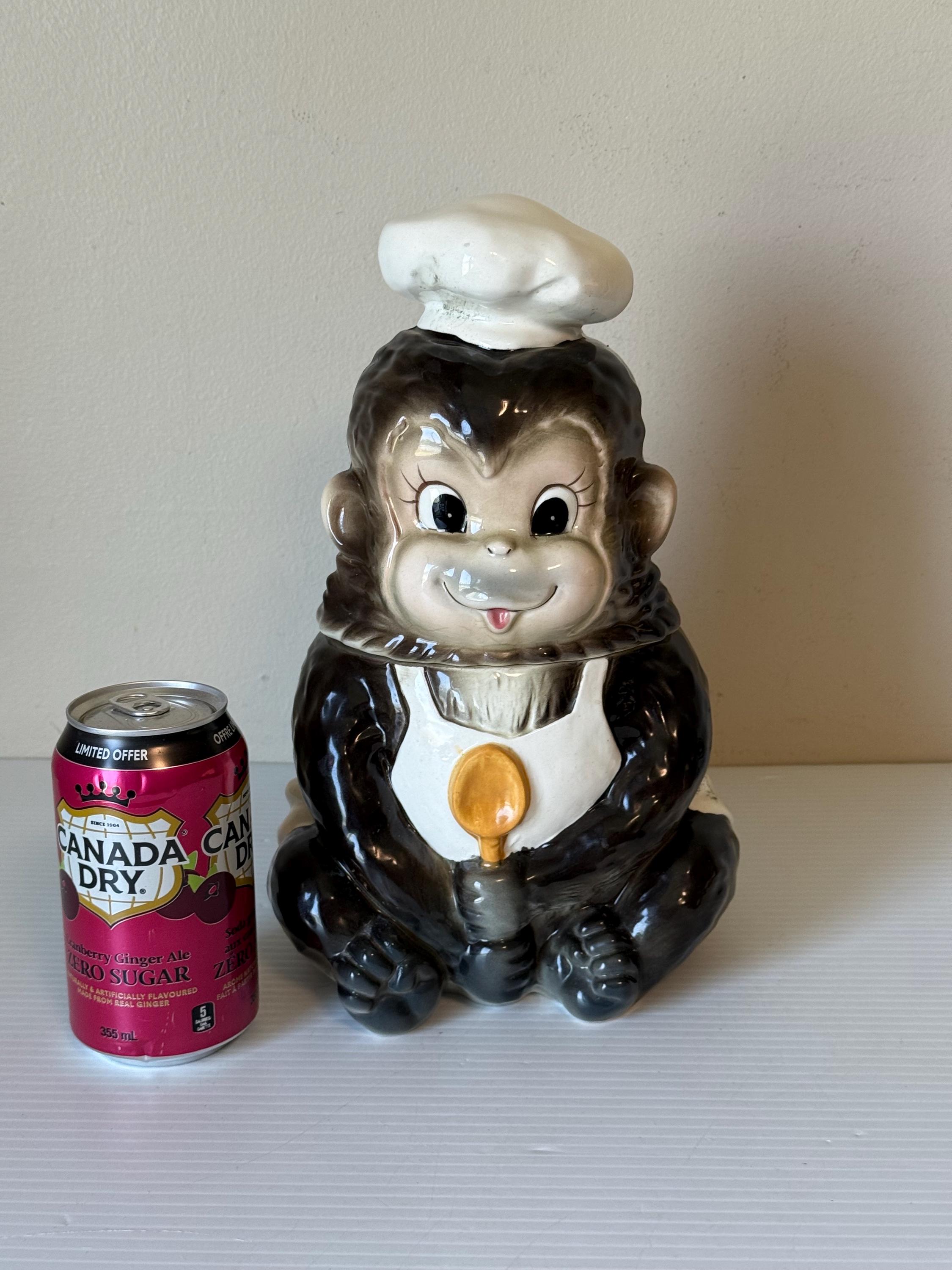 Vintage Lefton Monkey Chef Cookie Jar, Mid Century Chimp Canister