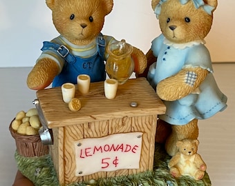 Albert und Susan Lemonade Stand Chershed Teddies Figuren, Vintage Sammlerstücke, Geschenk für Sammler