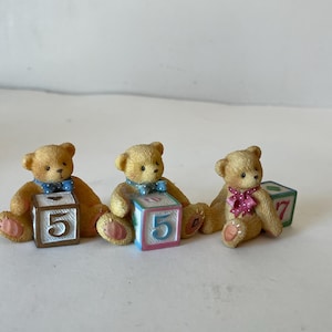 3 Teddy Bear Figurine With Numbers, Cherished Teddies Collection, Collectible Decor, Bear Ornament, Gift For Collectors, Shelf Decor
