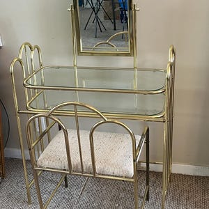 green emerald velvet dress Dressing Table: Gold and White Vanity Set with Lighted Mirror & Stool   Studio GKW