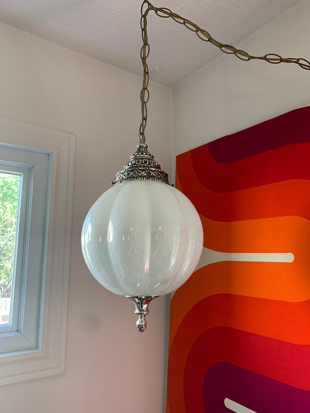 Vintage Glass Hanging Swag Lamp Retro Swag Lamp Mid Century Etsy