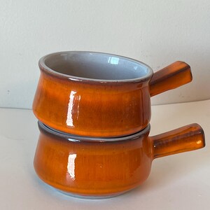 6 bols à soupe orange flamme Jean Cartier, ensemble en céramique Mid-Century, collection de bols à oignons, vaisselle rétro vintage, fabrication canadienne