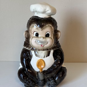 Vintage Lefton Cookie Jar, Monkey Chef, Chimp Cookie Jar, Retro Kitchen Decor, Collectible Cookie Jar, Vintage Collectible