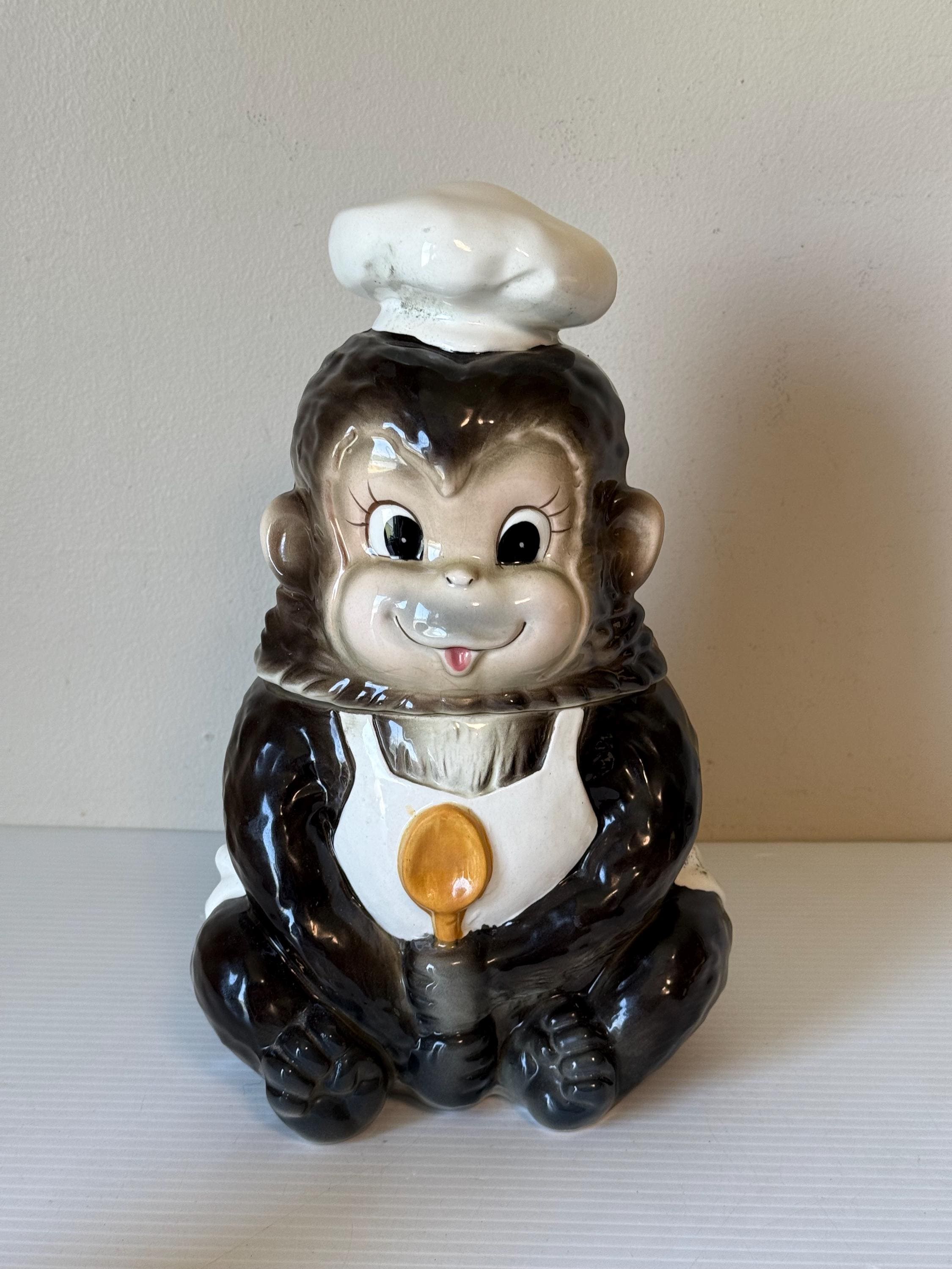 オーナメント　コックのくまさん Vintage Lefton Monkey Chef Cookie Jar, Retro Kitchen Decor - Etsy