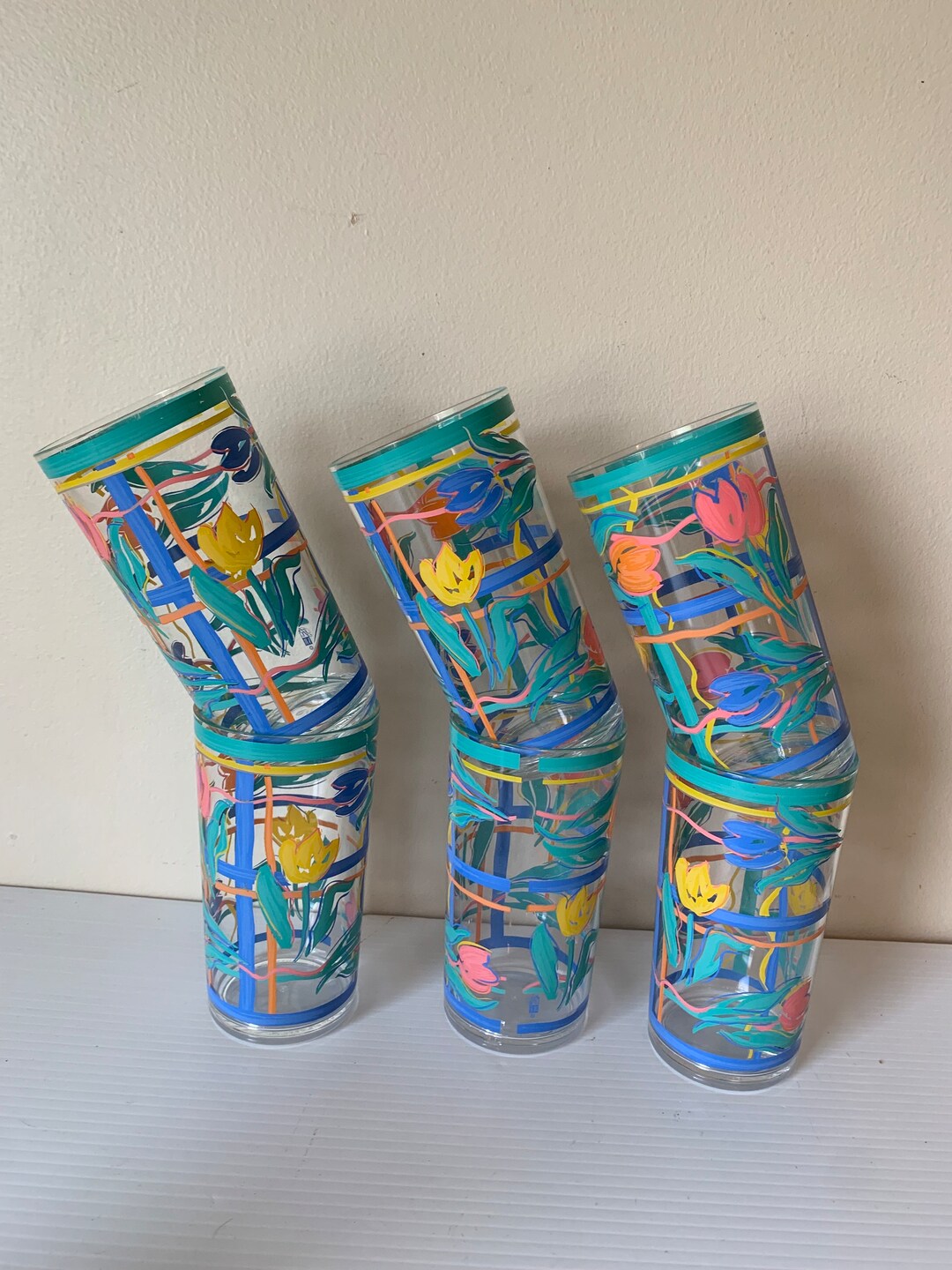 Set of 6 Plastic Tumbler Cups Retro 90's Design, Vintage Drinkware Set ...