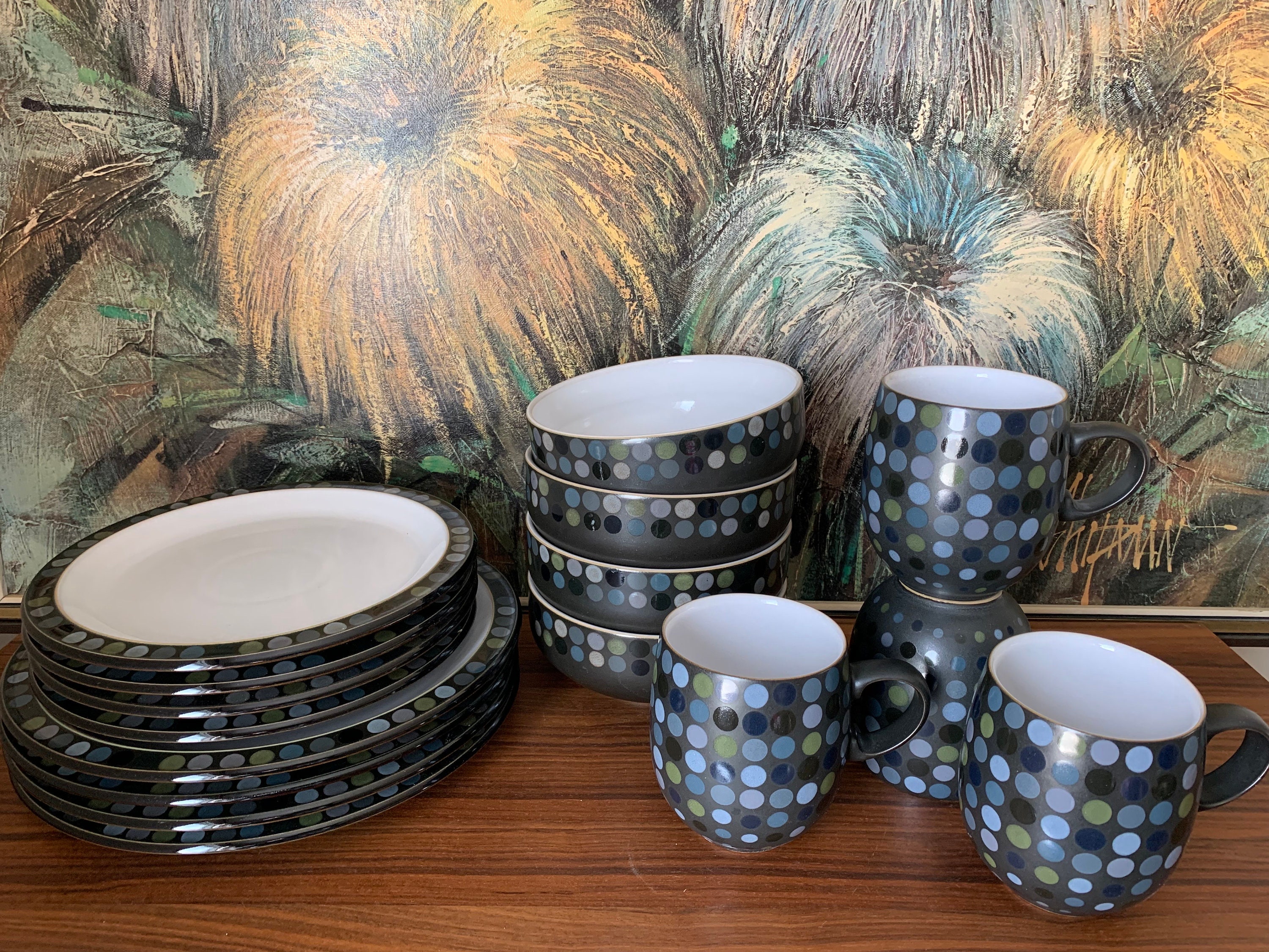 20 piece Denby pottery set (greenwich) & Aztec platter set