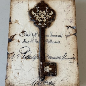 Retired Sid Dickens Memory Block T-336 The Key, Vintage Plaster Wall Tile Art Plaque, Handcrafted Mixed Media Colette Tile Canada