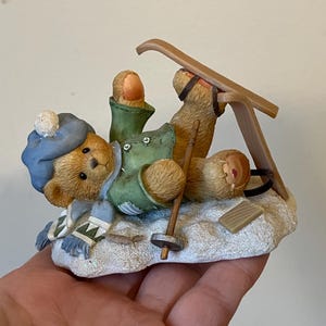 Vintage Collectible Cherished Teddies Spencer Skiing Figurine, Ski Theme Decor, Winter Collectible, Teddy Bear Figurine, Collectible Gift