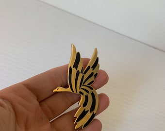 Impresionante broche de pájaro de ganso canadiense vintage con diseño modernista y detalle de esmalte