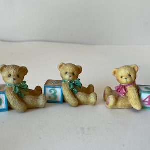 3 Teddy Bear Figurine With Numbers, Cherished Teddies Collection, Collectible Decor, Bear Ornament, Gift For Collectors, Shelf Decor