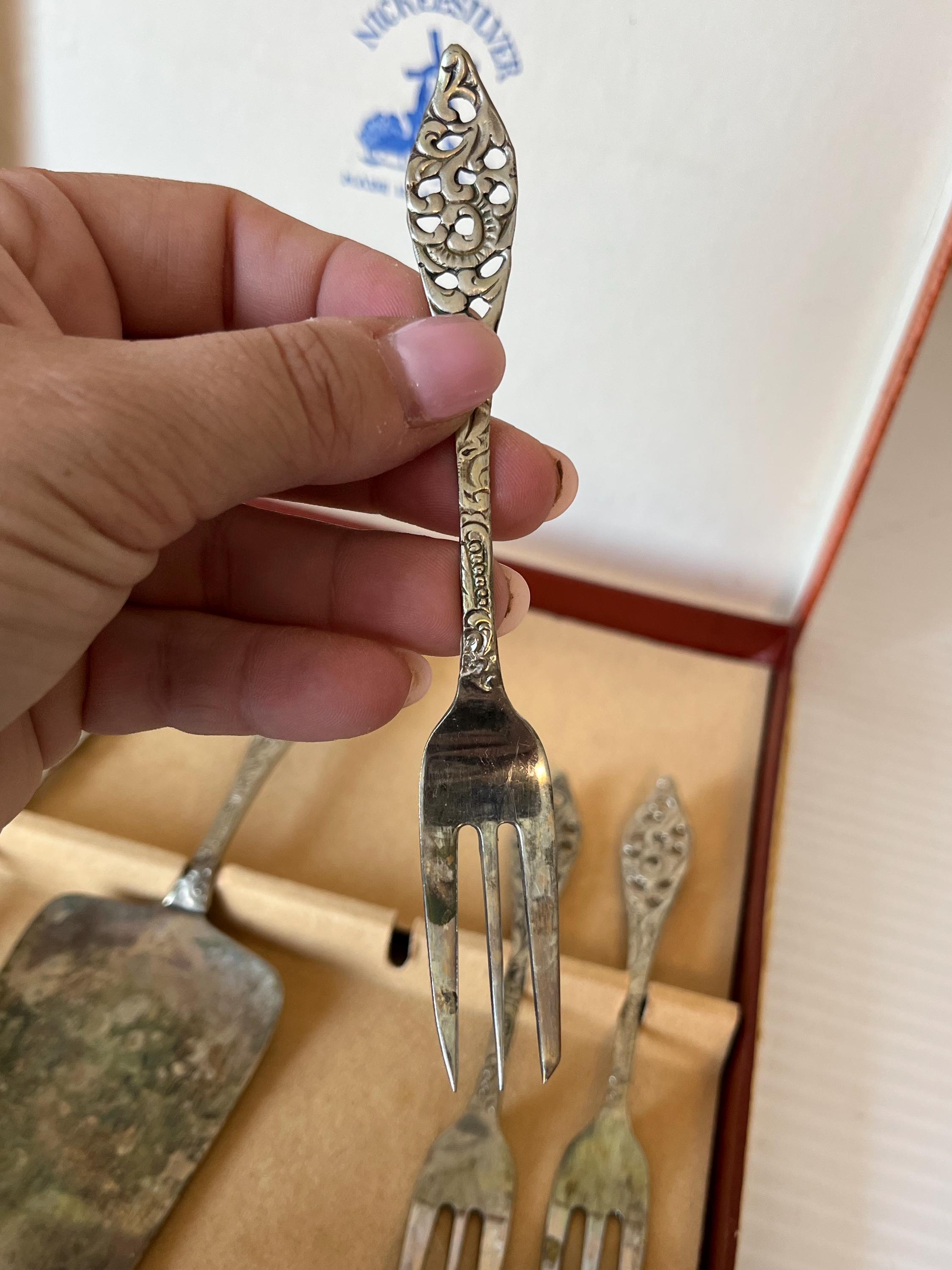 Vintage Savoy Nickel-silver Dessert Forks Set, Made in Holland