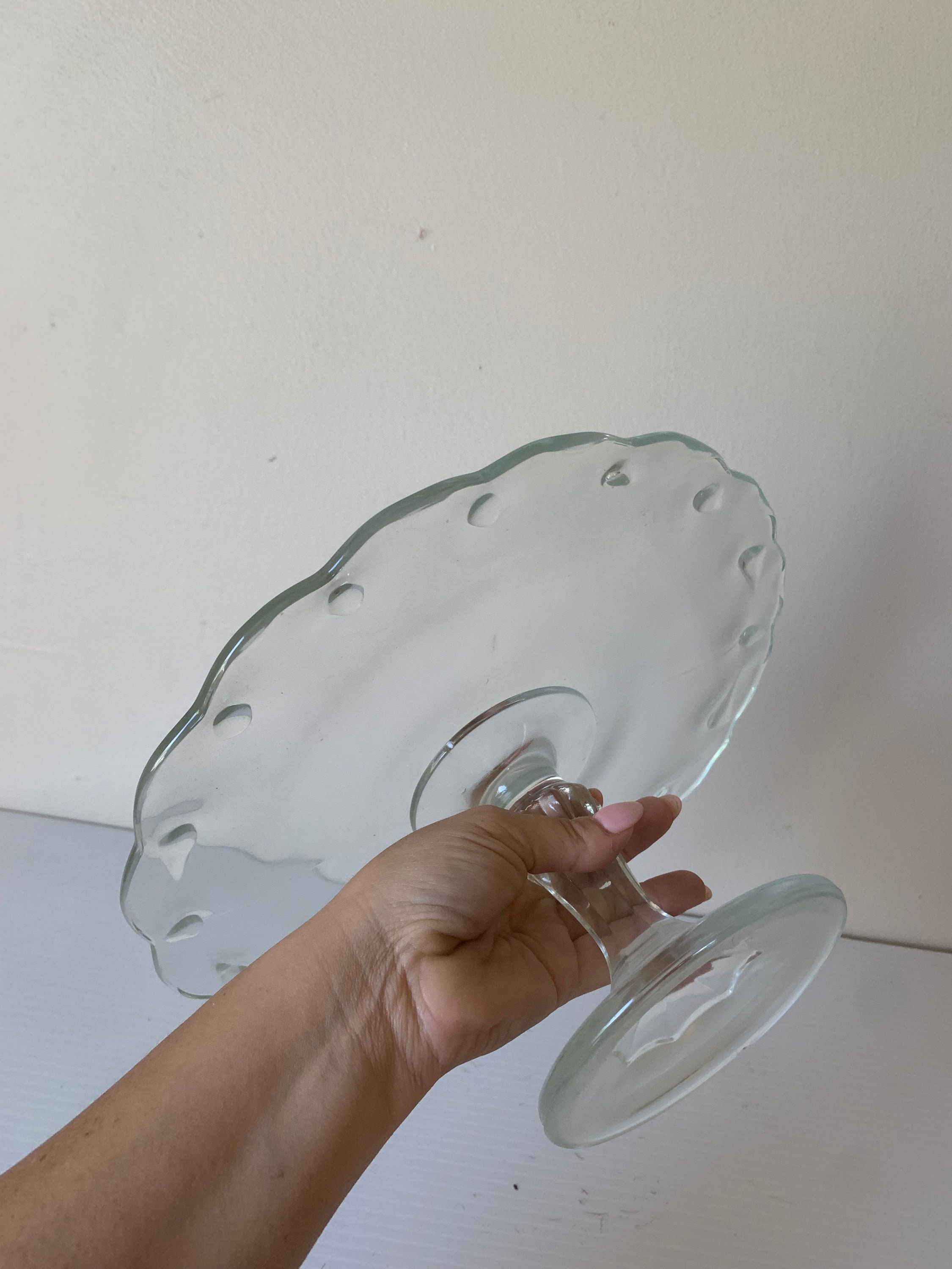 Vintage Clear Glass Cake Stand, Wedding Cake Display, Cupcake