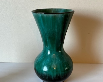 Canadian Blue Mountain Pottery Green Drip Glaze Vase 9&quot; Tall, Collectible Ceramic Home Decor