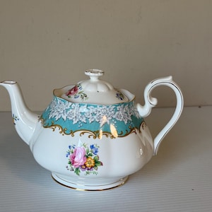 Royal Albert Enchantment Teapot, Flower Finial Lid, Vintage Teapot, Collectible China, Tea Party, Hostess Gift